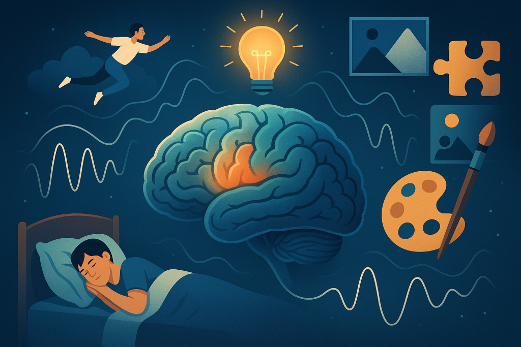 Un cerebro humano flotando en un espacio abstracto, con zonas iluminadas en diferentes colores (hipocampo, neocorteza) para representar el procesamiento de recuerdos.